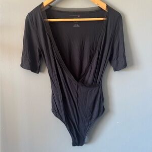 Free people intimately deep v black bodysuit with mesh neckline trim